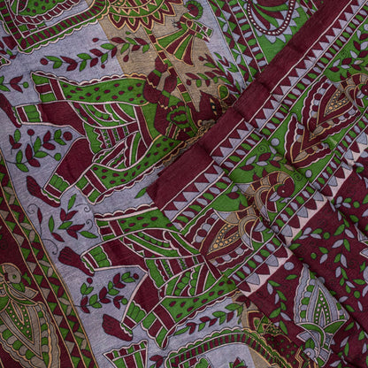 Sanskriti Vintage Saree Red Soft Pure Silk Peacock Palanqueen Print Sari Fabric