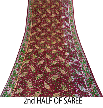 Sanskriti Vintage Saree Red Soft Pure Silk Peacock Palanqueen Print Sari Fabric