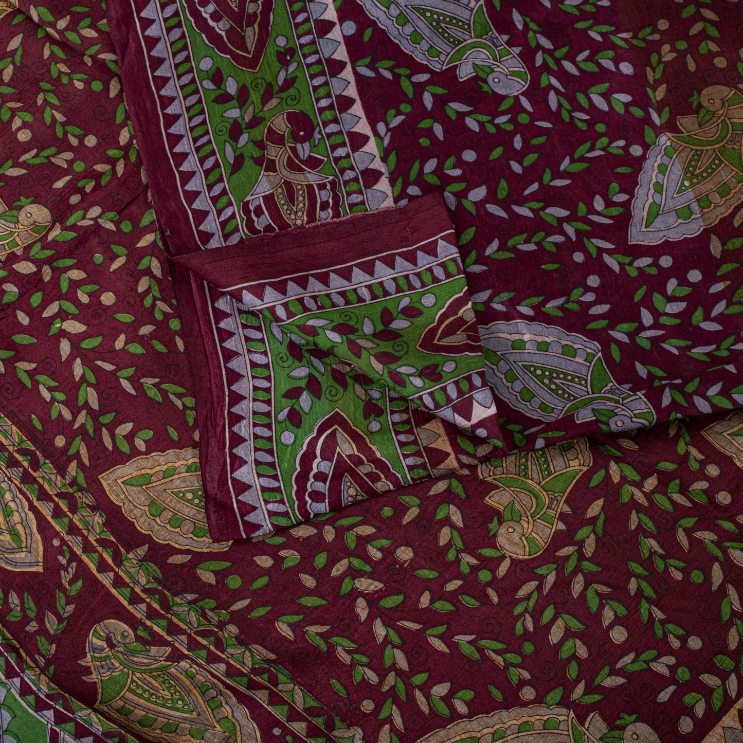 Sanskriti Vintage Saree Red Soft Pure Silk Peacock Palanqueen Print Sari Fabric