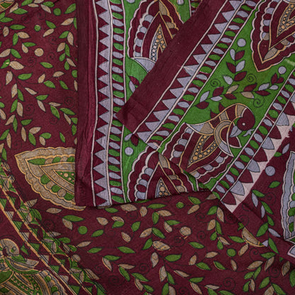 Sanskriti Vintage Saree Red Soft Pure Silk Peacock Palanqueen Print Sari Fabric