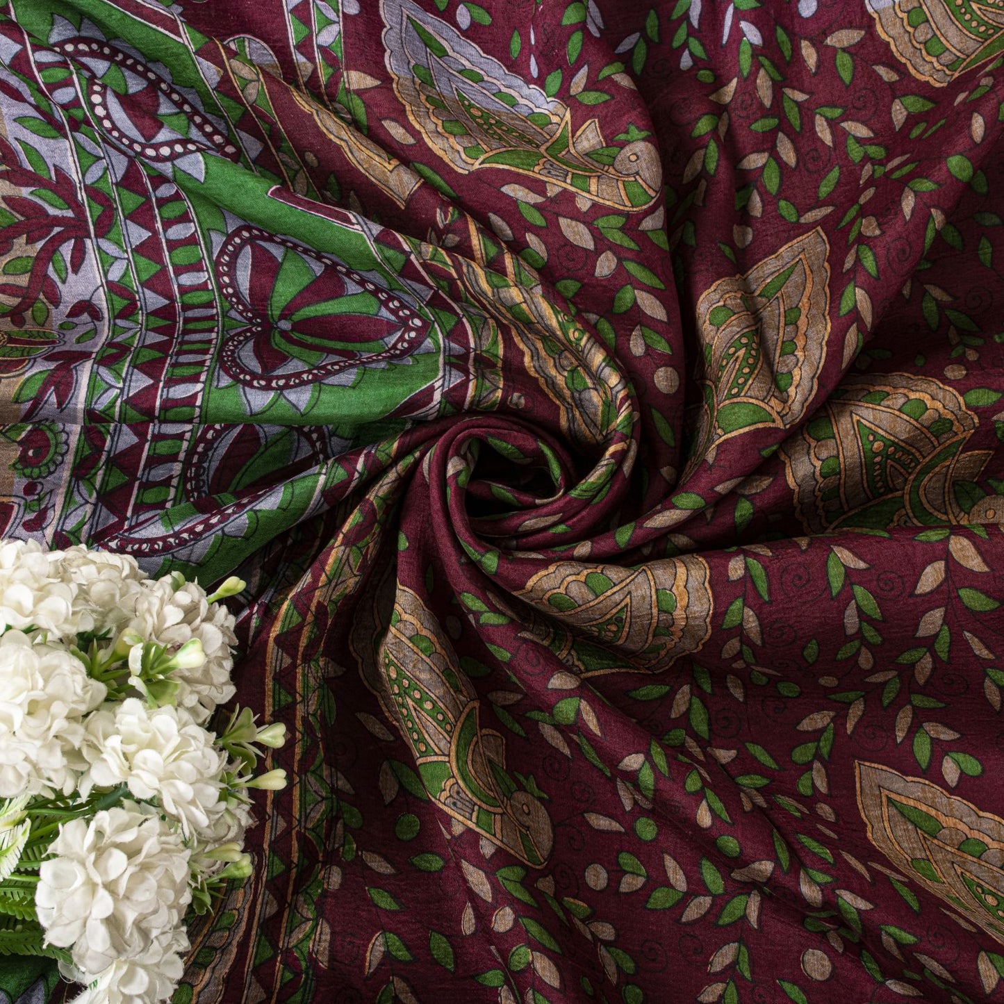 Sanskriti Vintage Saree Red Soft Pure Silk Peacock Palanqueen Print Sari Fabric