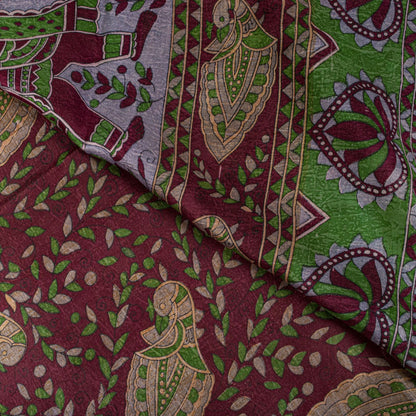 Sanskriti Vintage Saree Red Soft Pure Silk Peacock Palanqueen Print Sari Fabric