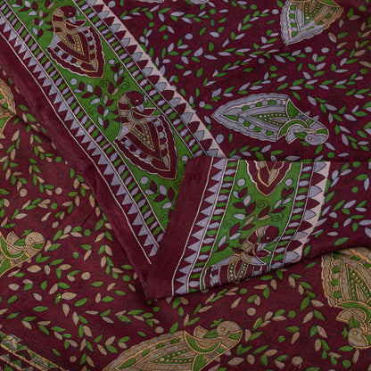 Sanskriti Vintage Saree Red Soft Pure Silk Peacock Palanqueen Print Sari Fabric