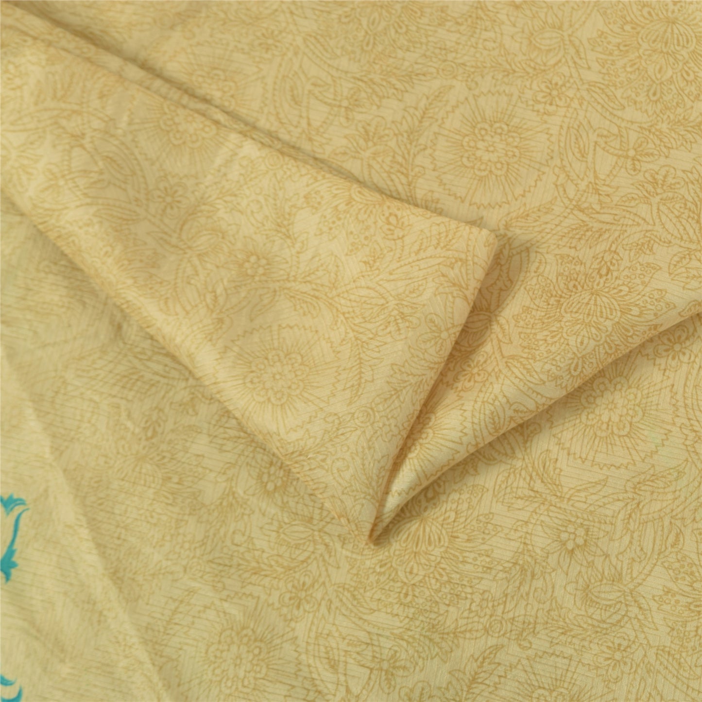 Sanskriti Vintage Sarees Cream Indian Pure Silk Printed Sari 5+yd Craft Fabric