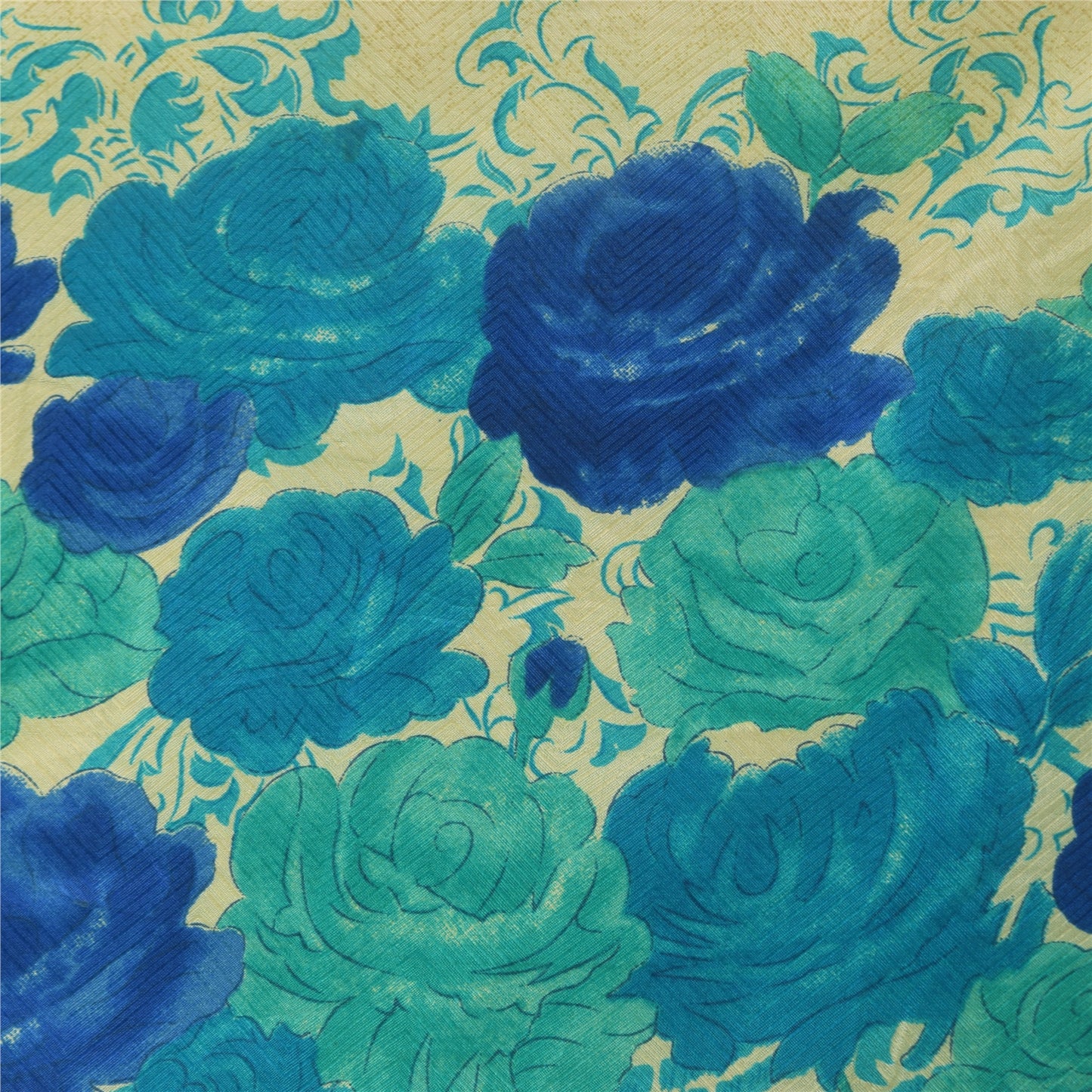 Sanskriti Vintage Sarees Cream Indian Pure Silk Printed Sari 5+yd Craft Fabric