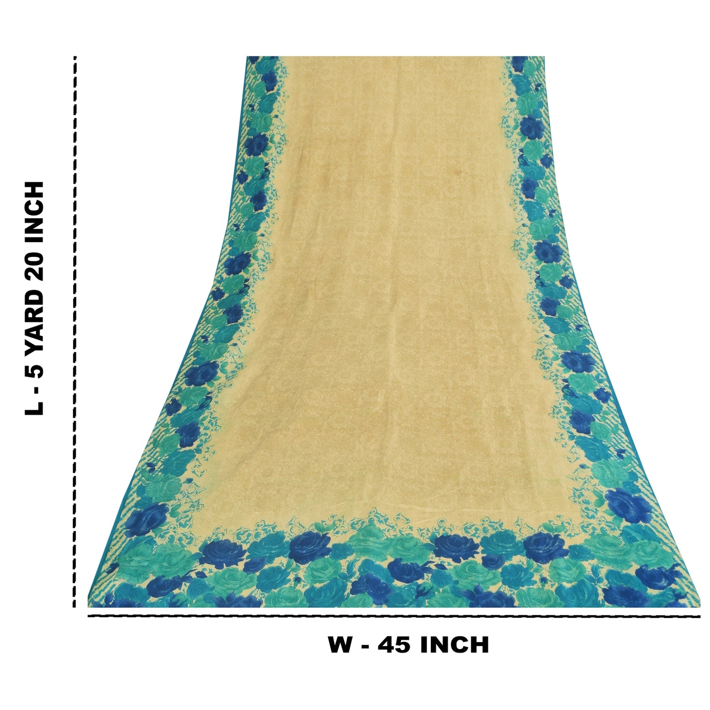 Sanskriti Vintage Sarees Cream Indian Pure Silk Printed Sari 5+yd Craft Fabric