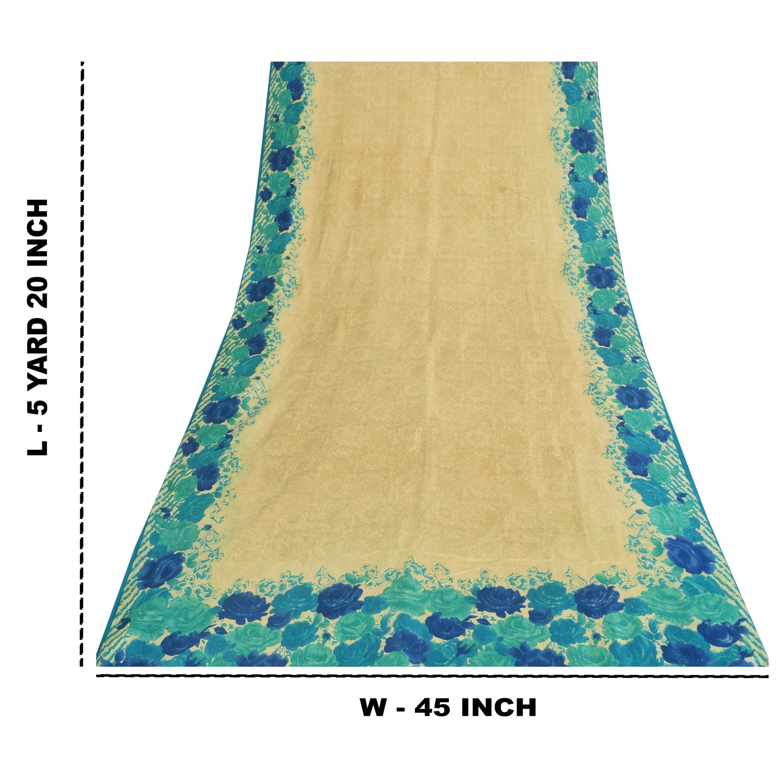 Sanskriti Vintage Sarees Cream Indian Pure Silk Printed Sari 5+yd Craft Fabric