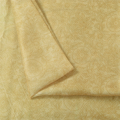 Sanskriti Vintage Sarees Cream Indian Pure Silk Printed Sari 5+yd Craft Fabric