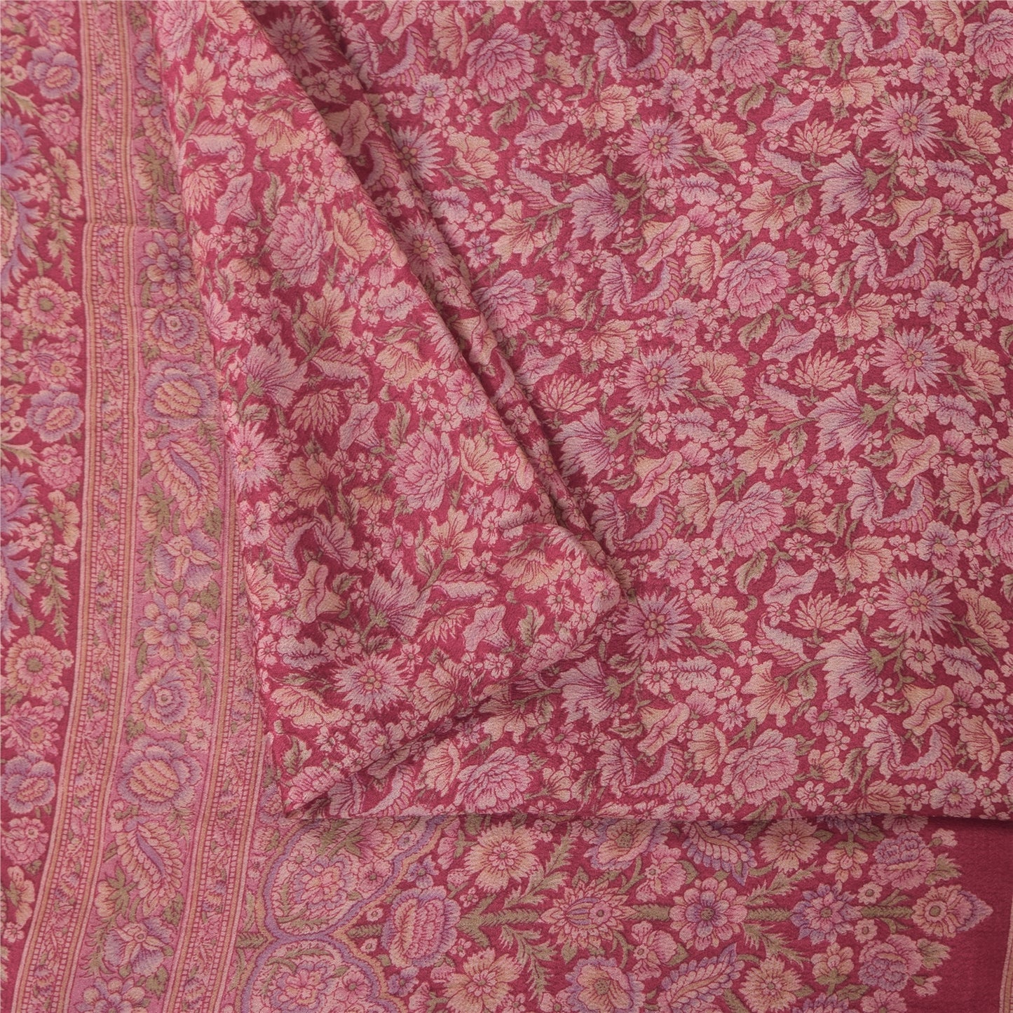 Sanskriti Vintage Sarees Purple 100% Pure Silk Printed Sari 6+yd Craft Fabric