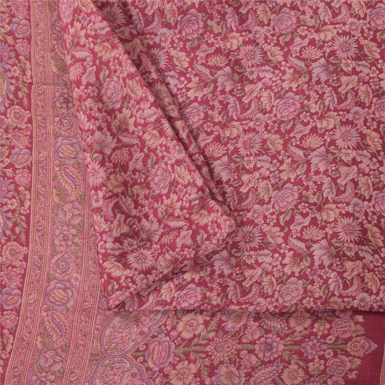 Sanskriti Vintage Sarees Purple 100% Pure Silk Printed Sari 6+yd Craft Fabric