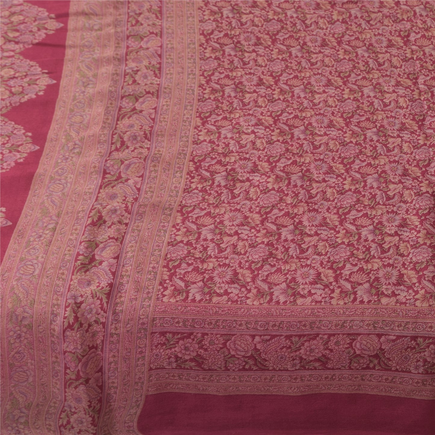 Sanskriti Vintage Sarees Purple 100% Pure Silk Printed Sari 6+yd Craft Fabric