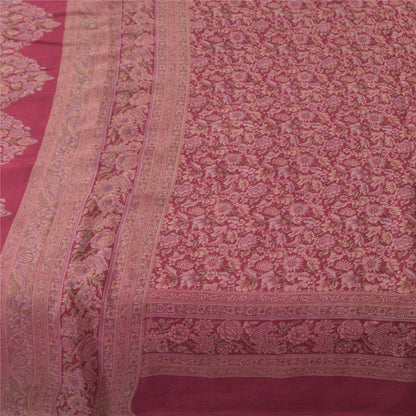 Sanskriti Vintage Sarees Purple 100% Pure Silk Printed Sari 6+yd Craft Fabric