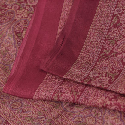Sanskriti Vintage Sarees Purple 100% Pure Silk Printed Sari 6+yd Craft Fabric