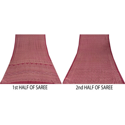 Sanskriti Vintage Sarees Purple 100% Pure Silk Printed Sari 6+yd Craft Fabric