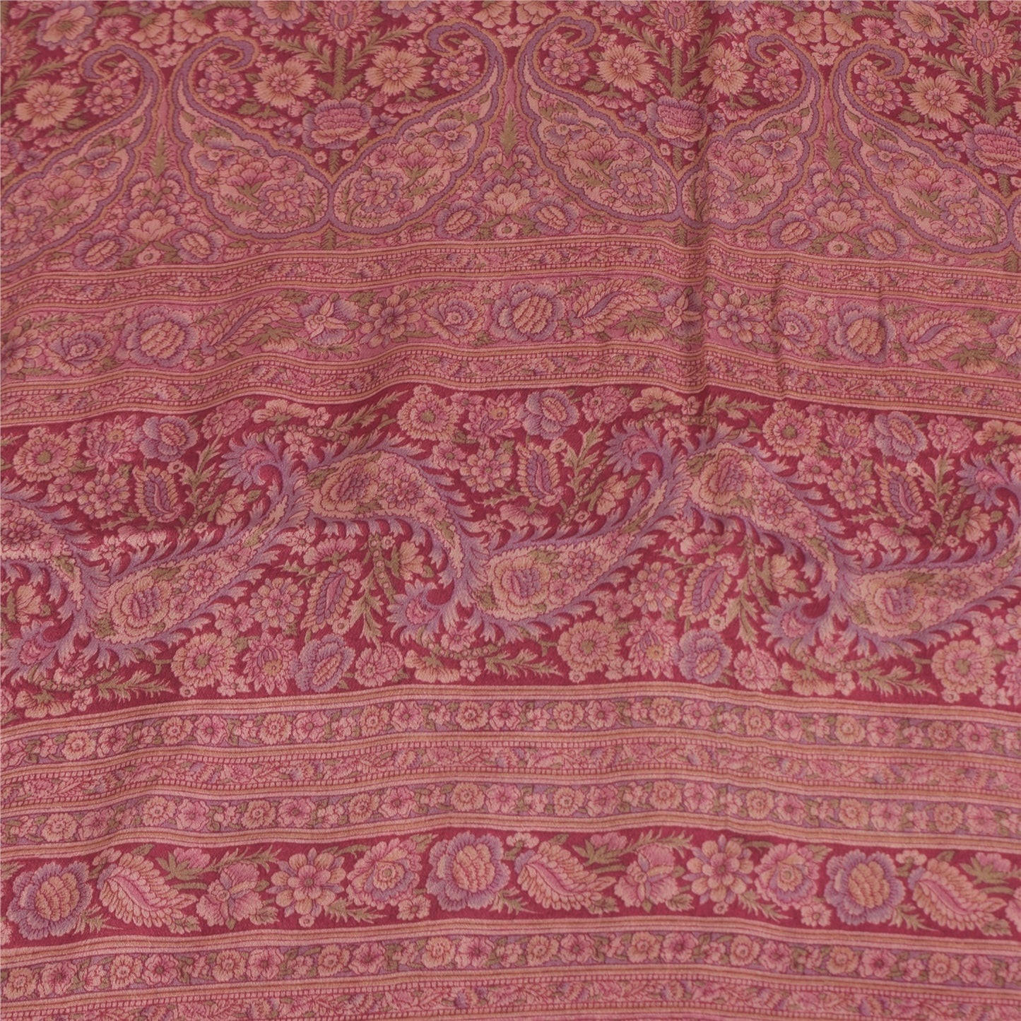 Sanskriti Vintage Sarees Purple 100% Pure Silk Printed Sari 6+yd Craft Fabric