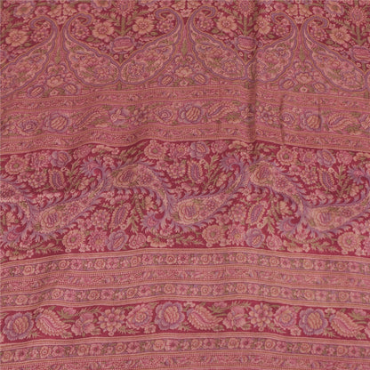 Sanskriti Vintage Sarees Purple 100% Pure Silk Printed Sari 6+yd Craft Fabric