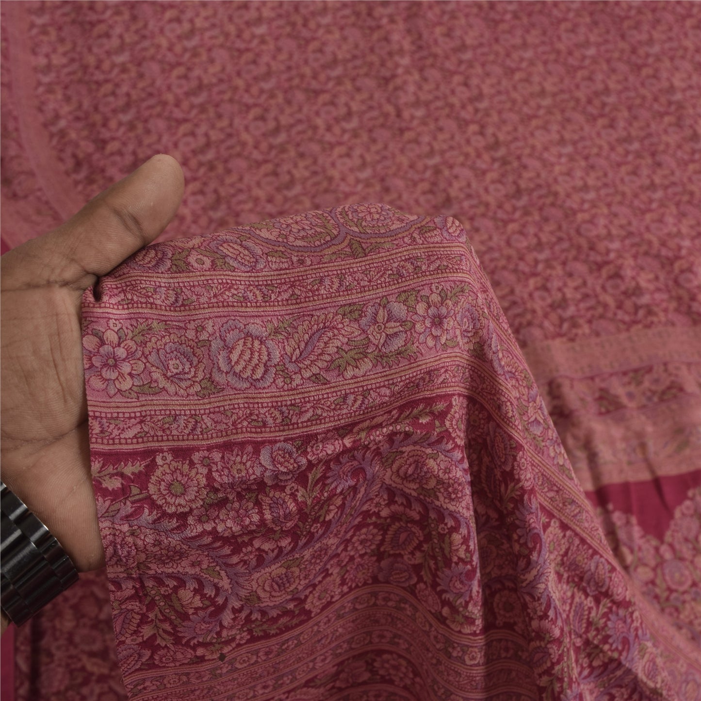 Sanskriti Vintage Sarees Purple 100% Pure Silk Printed Sari 6+yd Craft Fabric