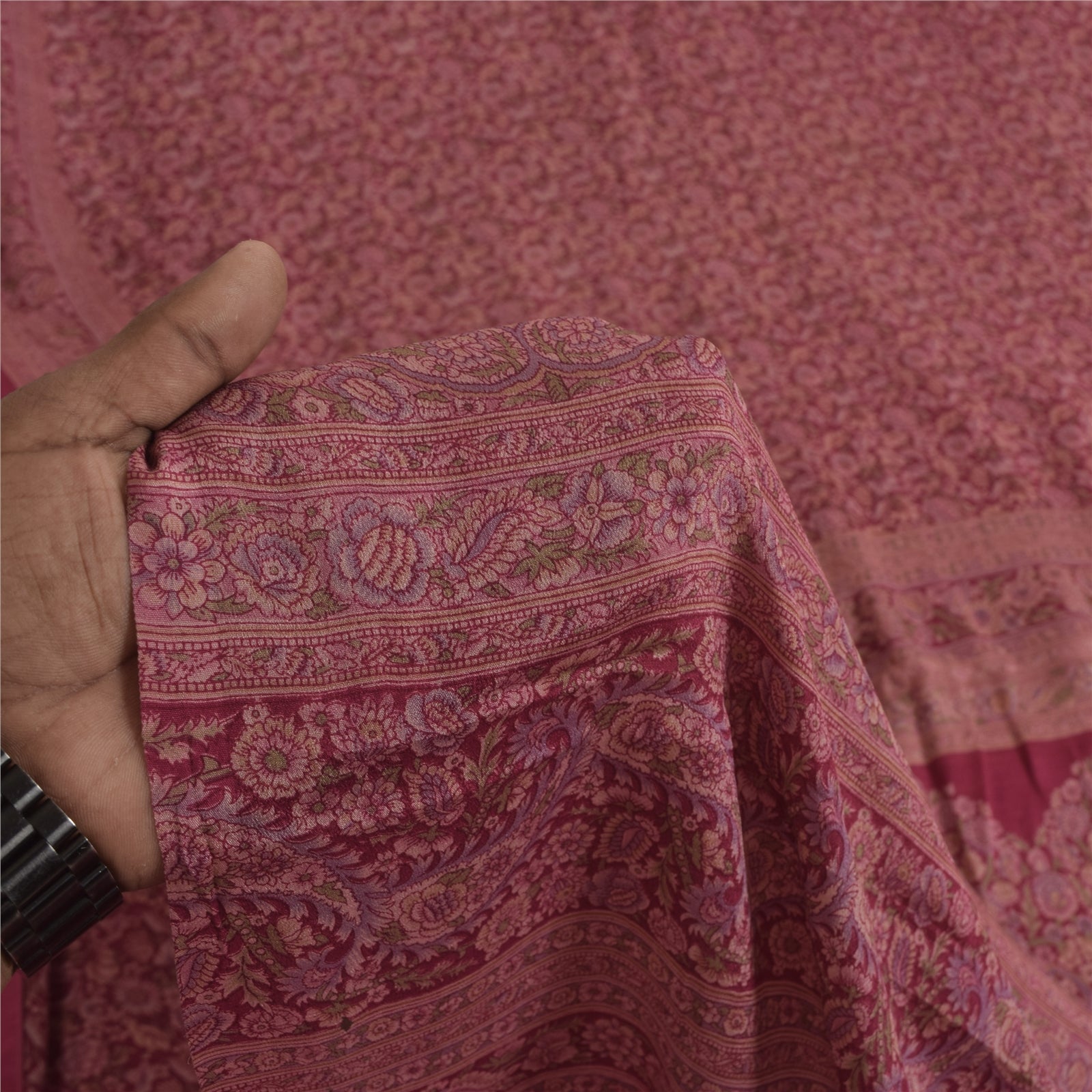 Sanskriti Vintage Sarees Purple 100% Pure Silk Printed Sari 6+yd Craft Fabric