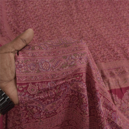 Sanskriti Vintage Sarees Purple 100% Pure Silk Printed Sari 6+yd Craft Fabric