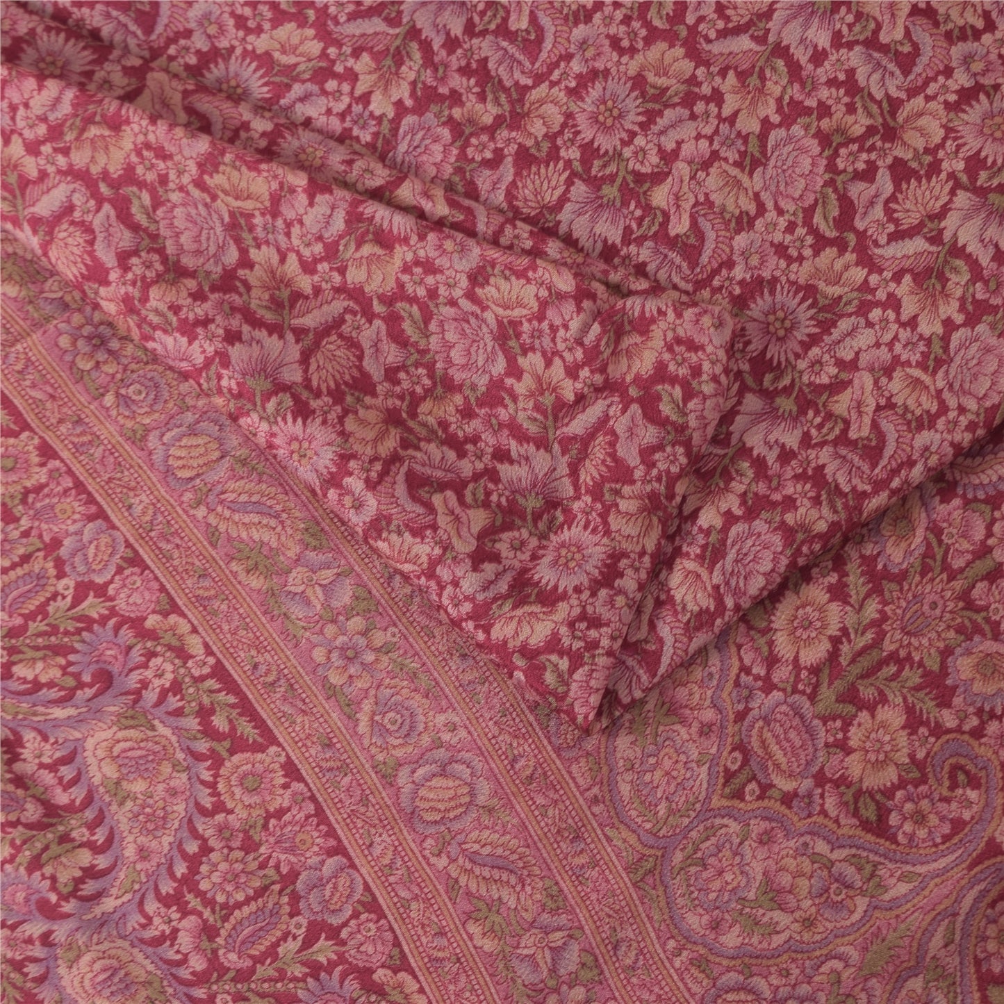 Sanskriti Vintage Sarees Purple 100% Pure Silk Printed Sari 6+yd Craft Fabric