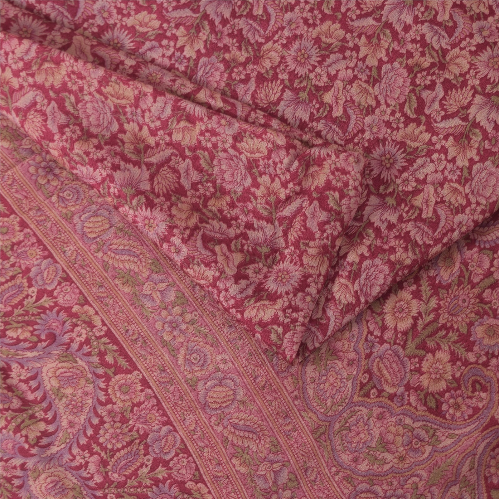 Sanskriti Vintage Sarees Purple 100% Pure Silk Printed Sari 6+yd Craft Fabric