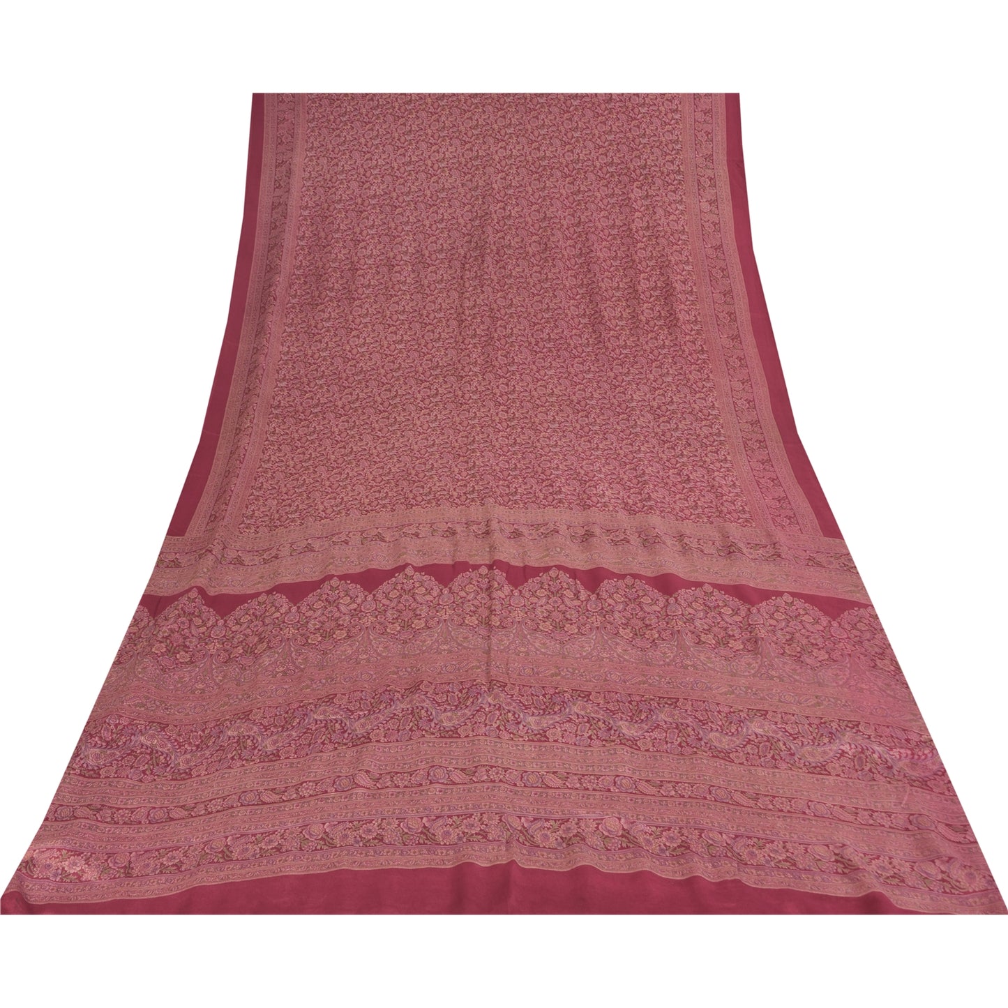 Sanskriti Vintage Sarees Purple 100% Pure Silk Printed Sari 6+yd Craft Fabric