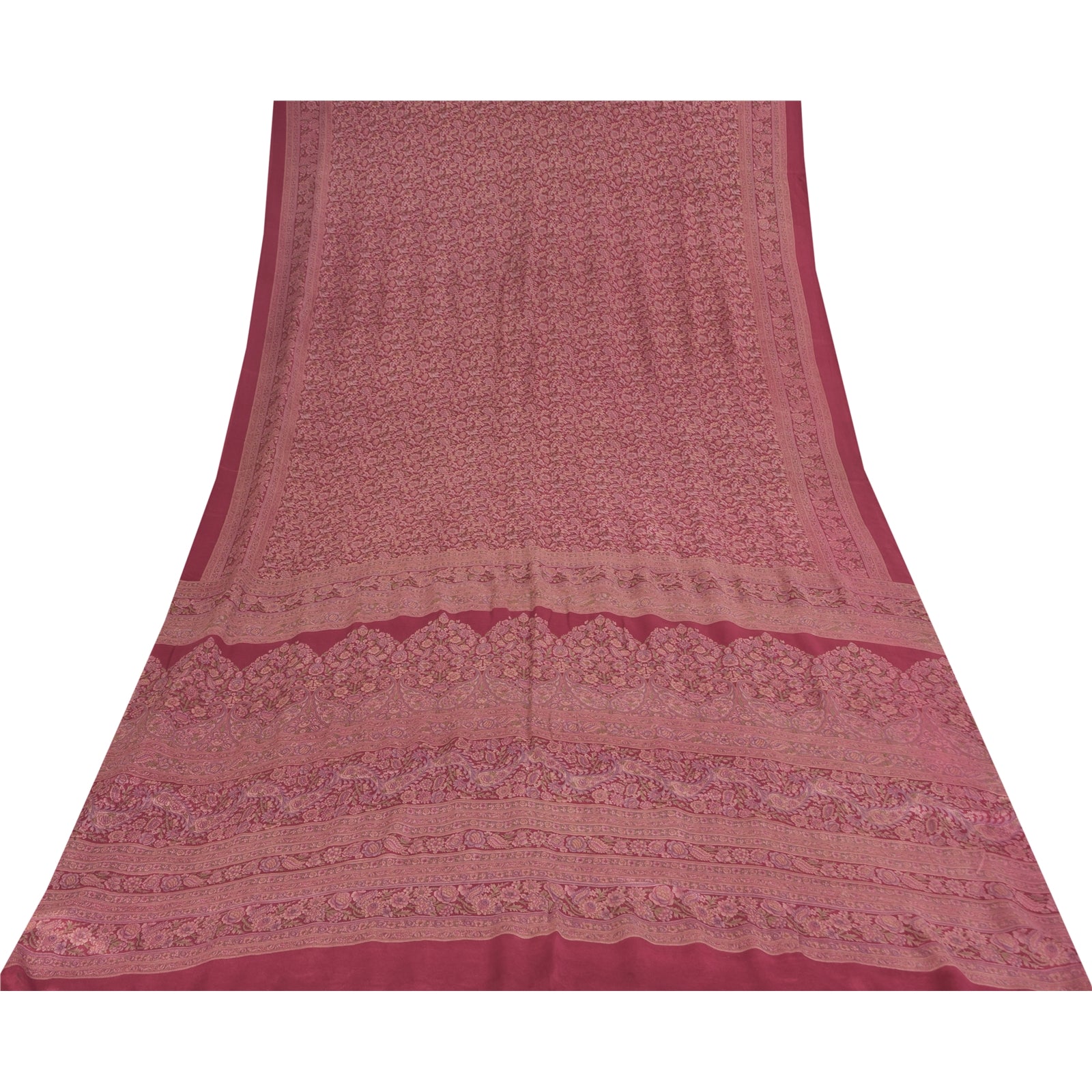 Sanskriti Vintage Sarees Purple 100% Pure Silk Printed Sari 6+yd Craft Fabric