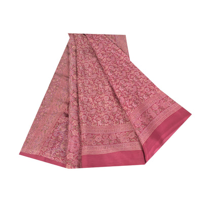 Sanskriti Vintage Sarees Purple 100% Pure Silk Printed Sari 6+yd Craft Fabric