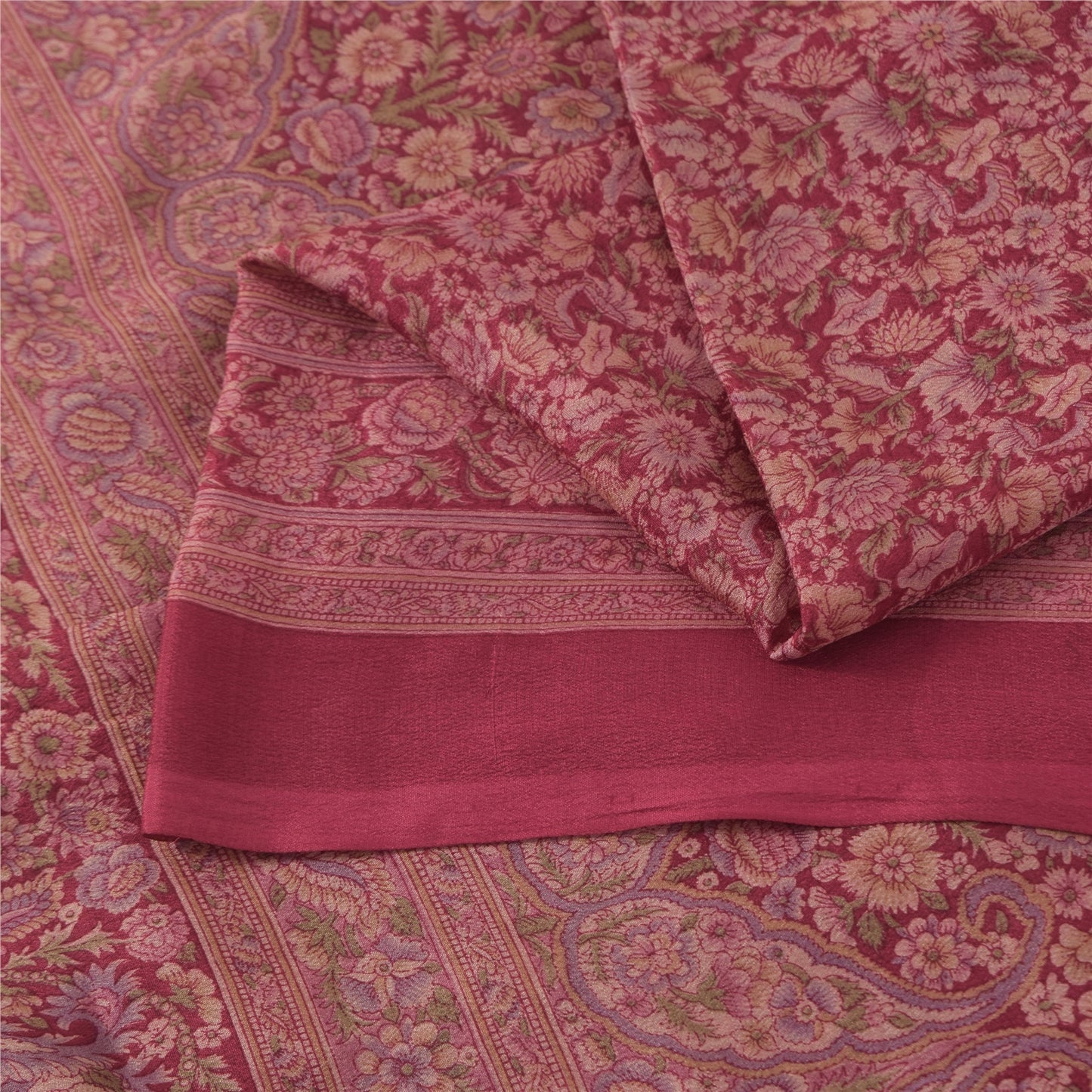Sanskriti Vintage Sarees Purple 100% Pure Silk Printed Sari 6+yd Craft Fabric