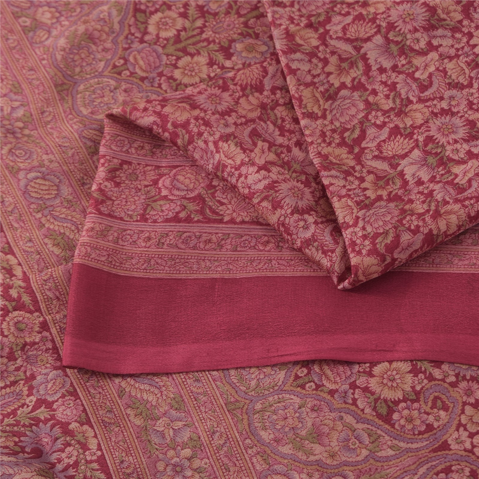 Sanskriti Vintage Sarees Purple 100% Pure Silk Printed Sari 6+yd Craft Fabric