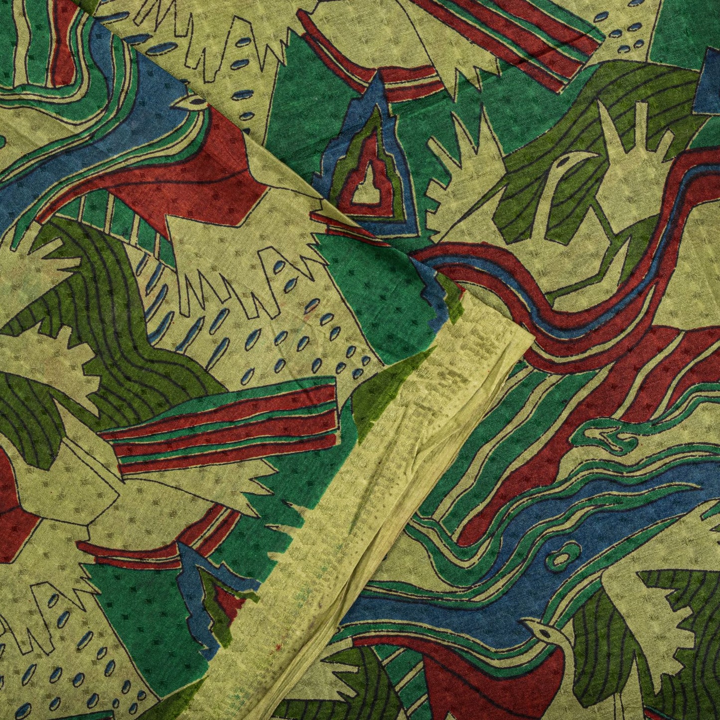 Sanskriti Vintage Saree Green Soft Pure Silk Abstract Printed Sari 6+Yd Fabric