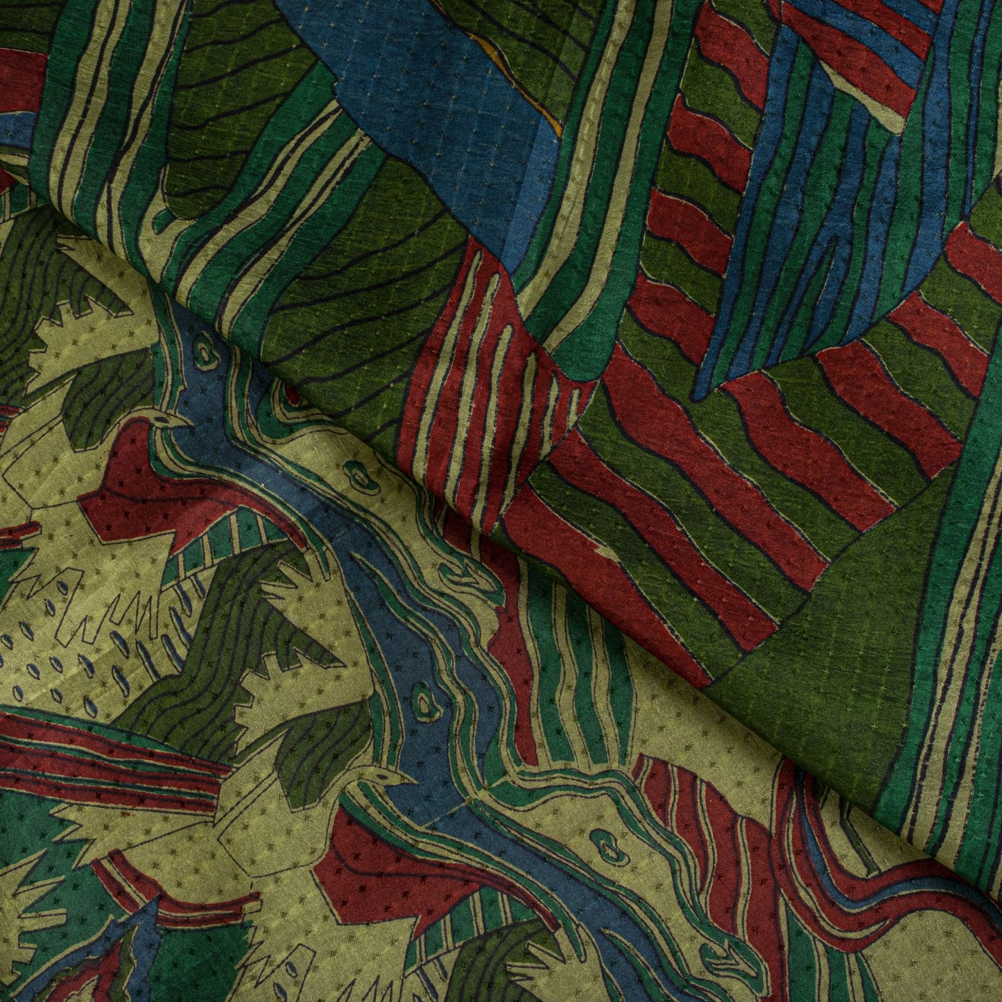 Sanskriti Vintage Saree Green Soft Pure Silk Abstract Printed Sari 6+Yd Fabric
