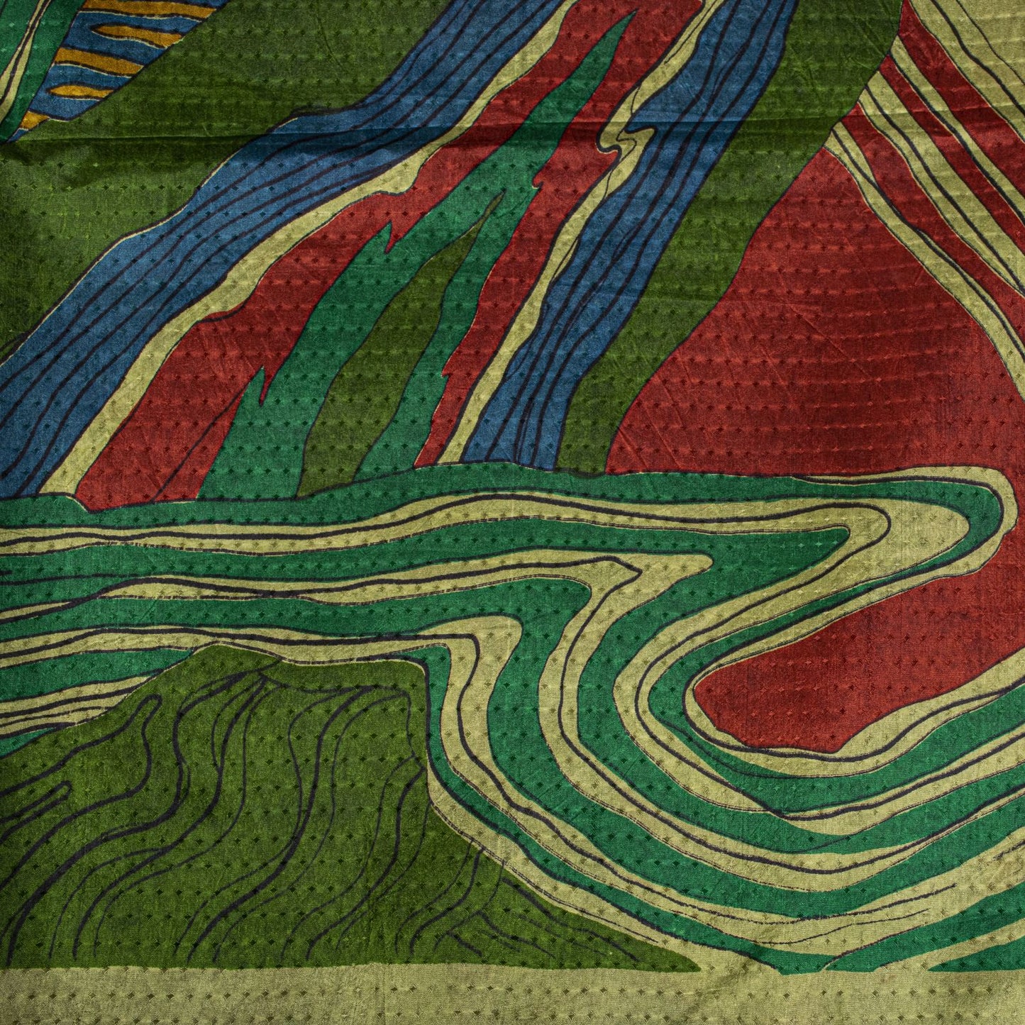 Sanskriti Vintage Saree Green Soft Pure Silk Abstract Printed Sari 6+Yd Fabric