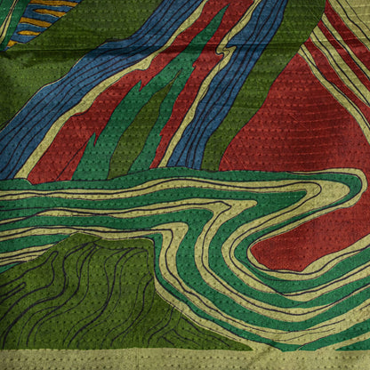 Sanskriti Vintage Saree Green Soft Pure Silk Abstract Printed Sari 6+Yd Fabric