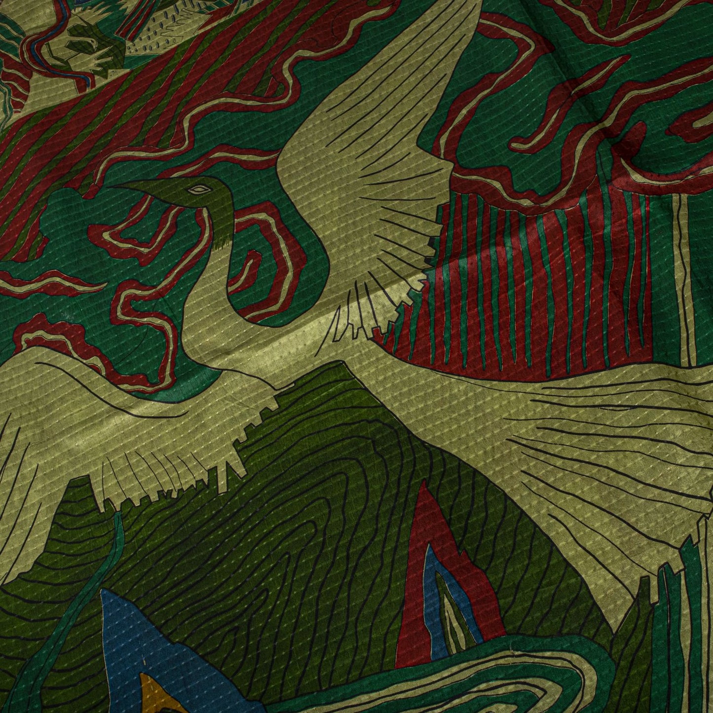 Sanskriti Vintage Saree Green Soft Pure Silk Abstract Printed Sari 6+Yd Fabric