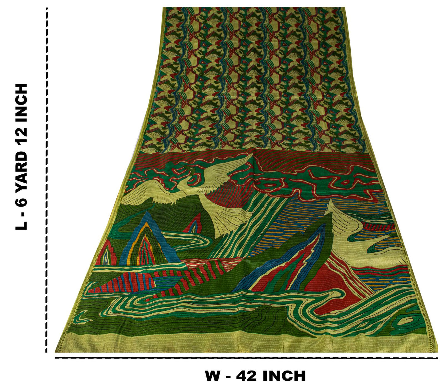 Sanskriti Vintage Saree Green Soft Pure Silk Abstract Printed Sari 6+Yd Fabric