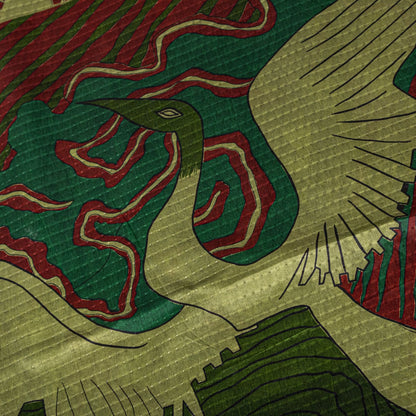 Sanskriti Vintage Saree Green Soft Pure Silk Abstract Printed Sari 6+Yd Fabric