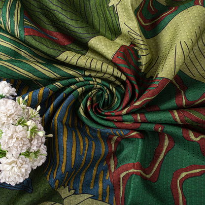 Sanskriti Vintage Saree Green Soft Pure Silk Abstract Printed Sari 6+Yd Fabric