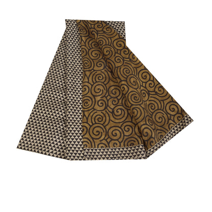 Sanskriti Vintage Sarees i brune nuancer af rent silketryk Sari 5+ yards håndværksstof