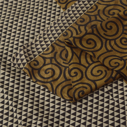 Sanskriti Vintage Sarees i brune nuancer af rent silketryk Sari 5+ yards håndværksstof