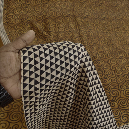 Sanskriti Vintage Sarees i brune nuancer af rent silketryk Sari 5+ yards håndværksstof