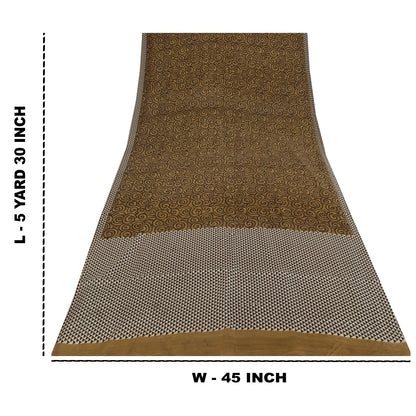 Sanskriti Vintage Sarees i brune nuancer af rent silketryk Sari 5+ yards håndværksstof