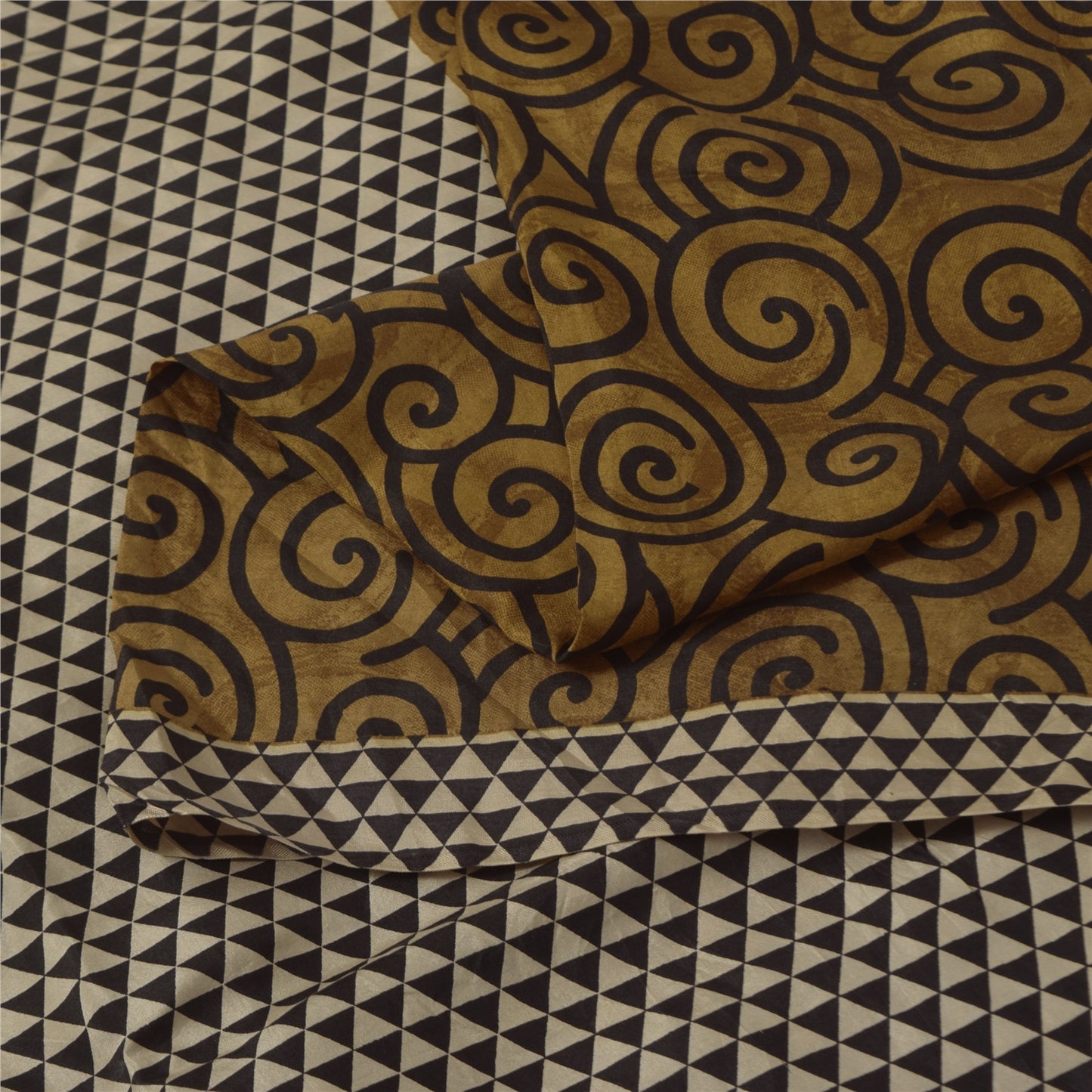 Sanskriti Vintage Sarees i brune nuancer af rent silketryk Sari 5+ yards håndværksstof