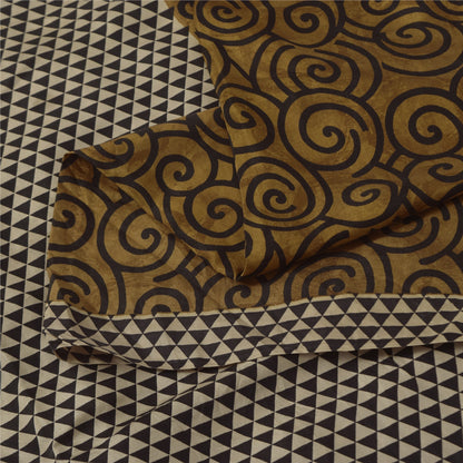 Sanskriti Vintage Sarees i brune nuancer af rent silketryk Sari 5+ yards håndværksstof