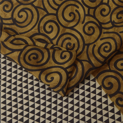 Sanskriti Vintage Sarees i brune nuancer af rent silketryk Sari 5+ yards håndværksstof