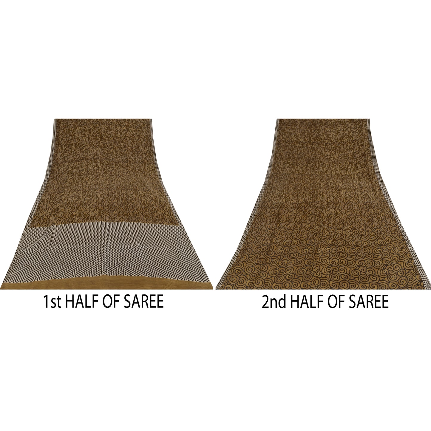 Sanskriti Vintage Sarees i brune nuancer af rent silketryk Sari 5+ yards håndværksstof