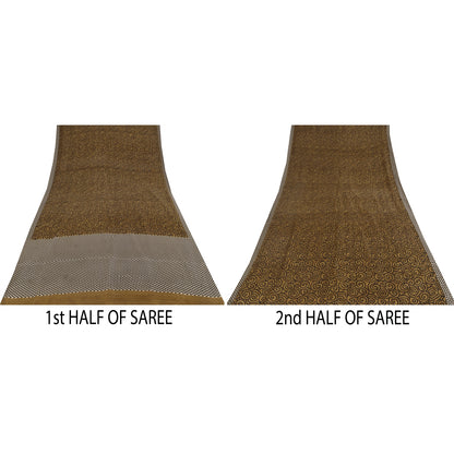 Sanskriti Vintage Sarees i brune nuancer af rent silketryk Sari 5+ yards håndværksstof