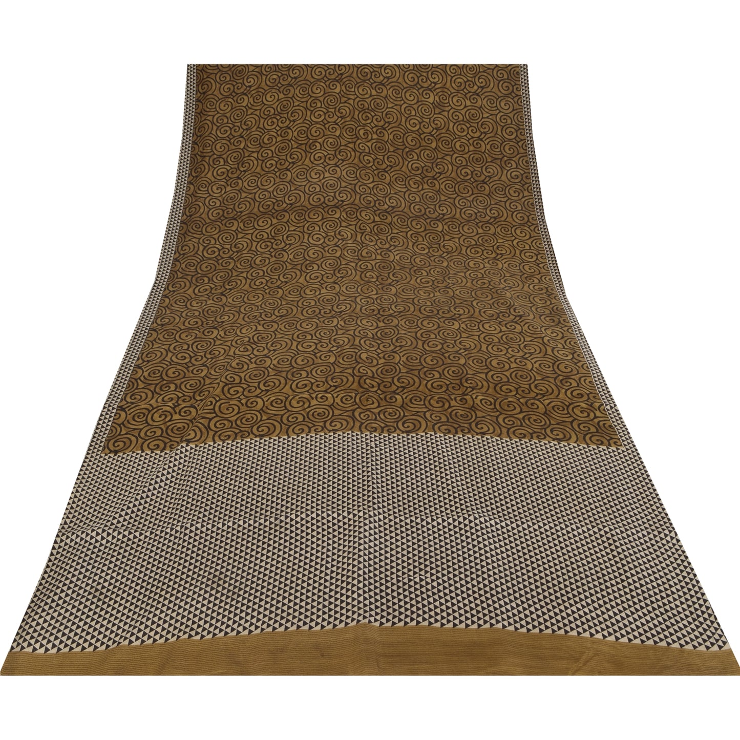 Sanskriti Vintage Sarees i brune nuancer af rent silketryk Sari 5+ yards håndværksstof