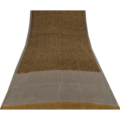 Sanskriti Vintage Sarees i brune nuancer af rent silketryk Sari 5+ yards håndværksstof