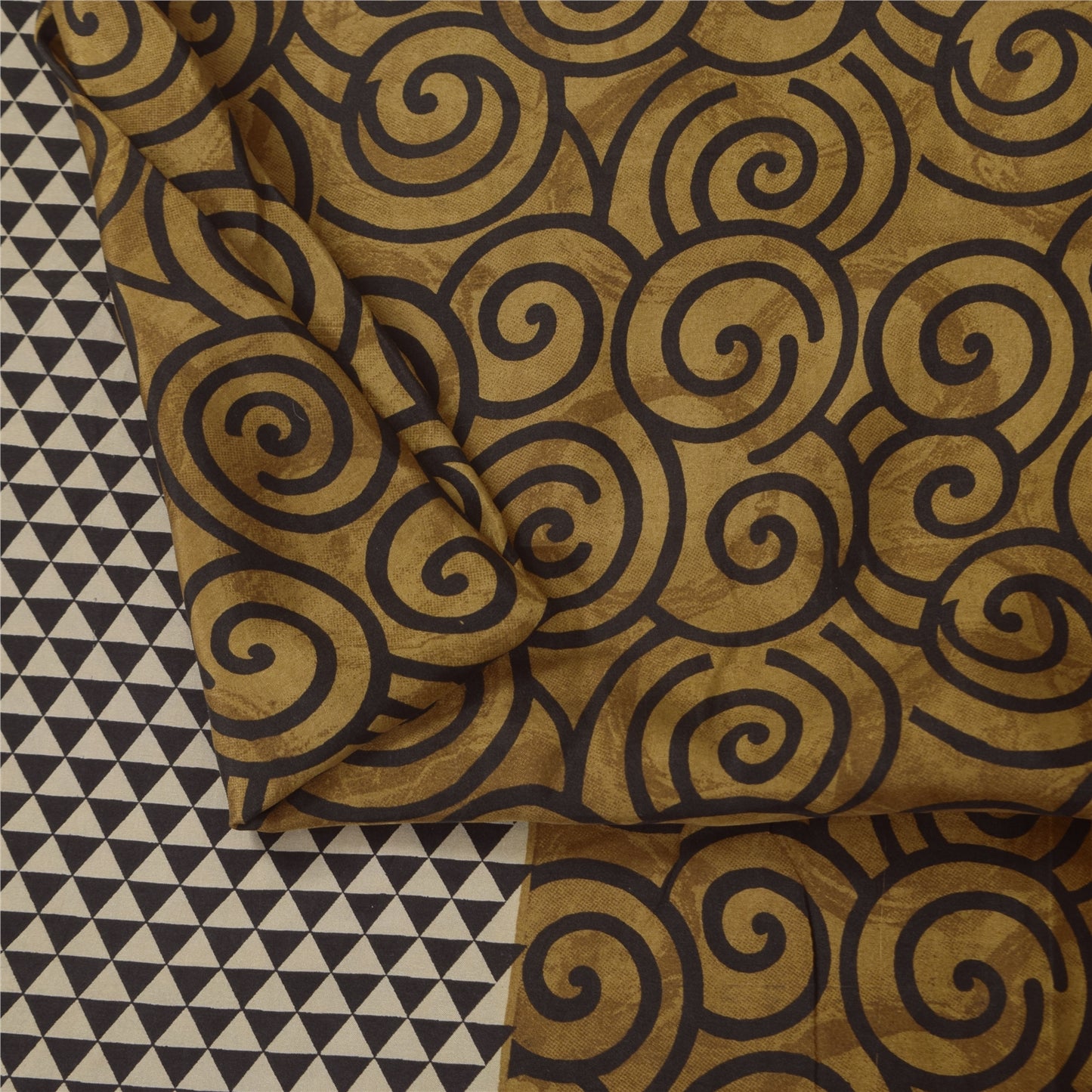 Sanskriti Vintage Sarees i brune nuancer af rent silketryk Sari 5+ yards håndværksstof